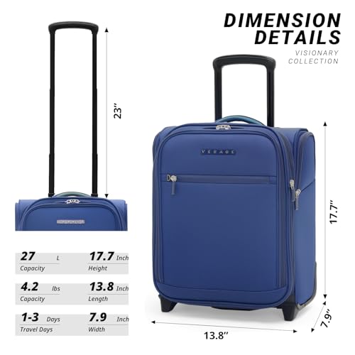 Verage Under Seat Luggage with Wheels, Softside Spinner Carry On, Navy 14-Inch A51804
