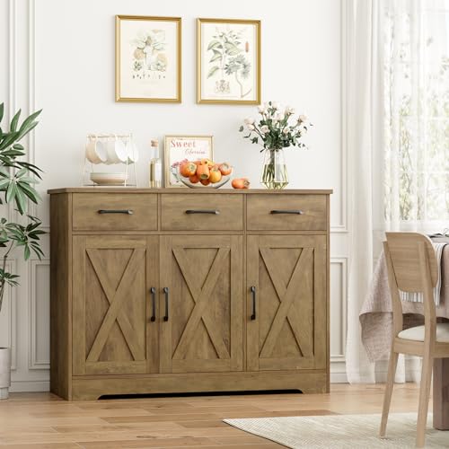 HOSTACK Modern Farmhouse Sideboard Buffet Cabinet with Barn Doors, White U8843