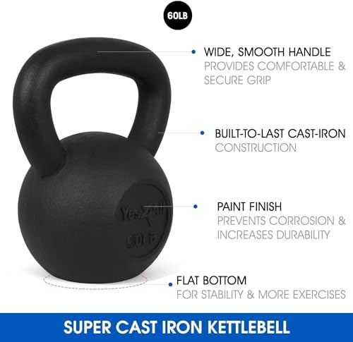 Yes4All 5-80 lbs Cast Iron Kettlebell for Strength Training M7531