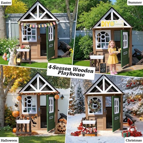 Kids Playhouse Outdoor Wooden Playset for Kids Ages 3-8, Gray N122654