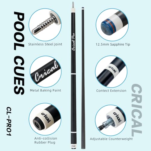 CRICAL Carbon Fiber Pool Cue Stick 58" with 12.5mm Tip J317692