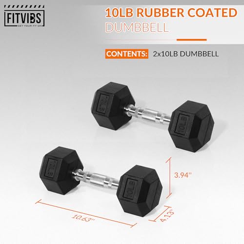 Rubber Encased Hex Dumbbell Set of 2, Anti-Slip Cast Iron Grip, 5-50 LBS H4990