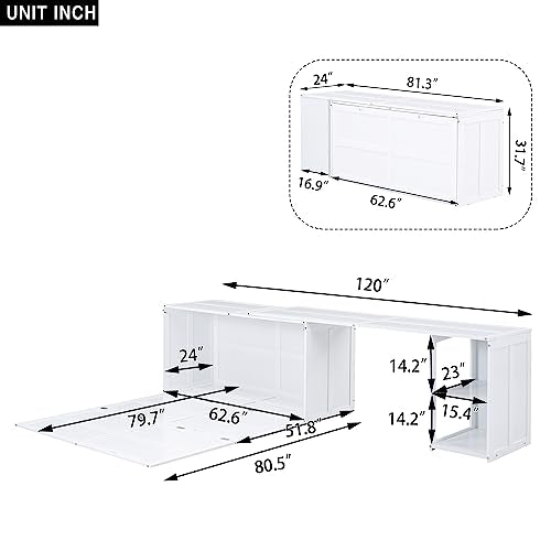 Queen Size Solid Pine Murphy Bed Chest with Charging Station and Storage Drawer K498