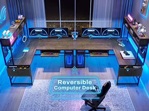 SEDETA L Shaped Gaming Desk with Power Outlet and Pegboard, Black B28201