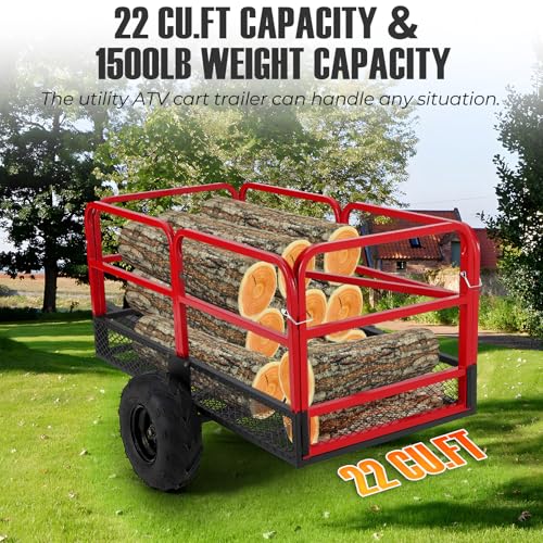 ATV Trailer Dump Cart Tow Behind, 1500 LBS Heavy Duty Steel Yard Wagon U286019