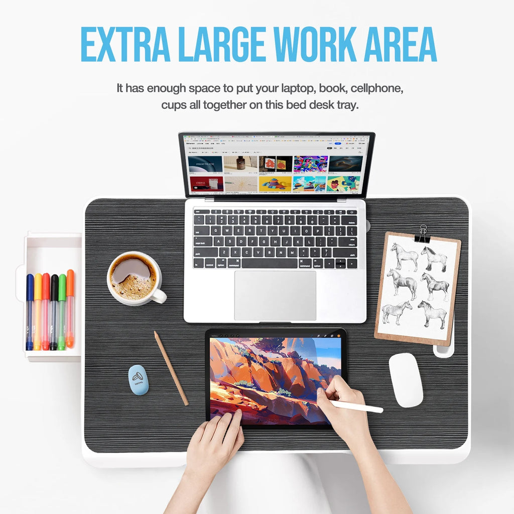 Livhil Large Lap Desk for Bed, Portable Laptop Table for Adults (Black) P174