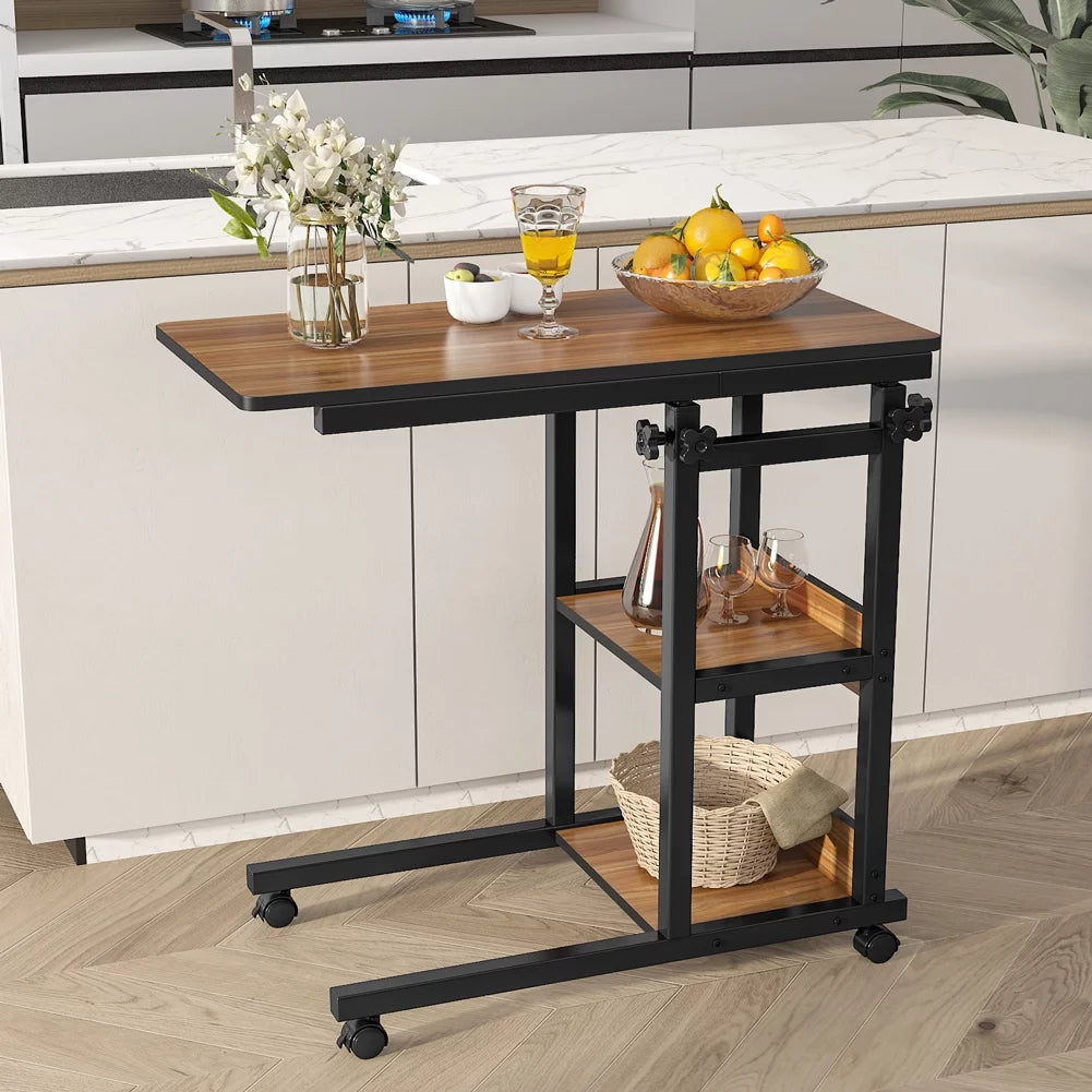 TribeSigns Overbed Bedside C Table Small Computer Desk Sofa Table with Storage Shelves, Mobile Couch Table Tray Snack TV Laptop Table with Wheels