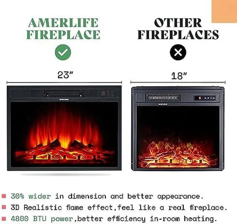 KHBIULIFE Fireplace TV Stand Wood Texture Entertainment Center with Electric Fireplace J405
