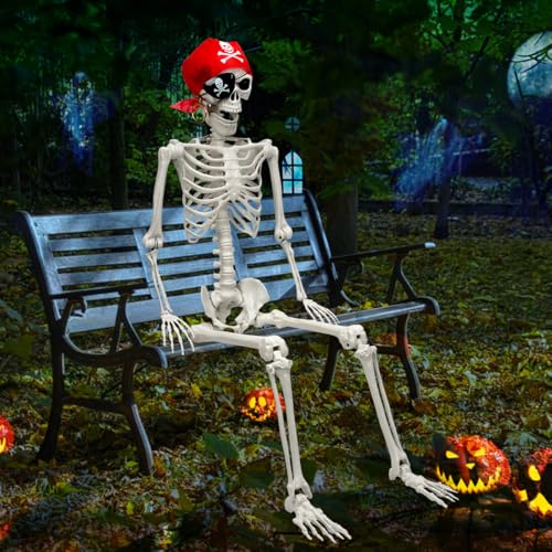 5 Ft Skeleton Halloween Decorations, Full Body Life-Size Skeleton Prop with Movable Joints for Halloween Decorations Outdoor Yard Haunted House Prop Decorations