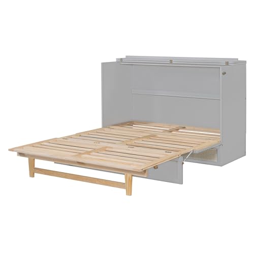 Ball & Cast Queen Size Solid Pine Murphy Bed with Charging Station, White + Walnut P2075