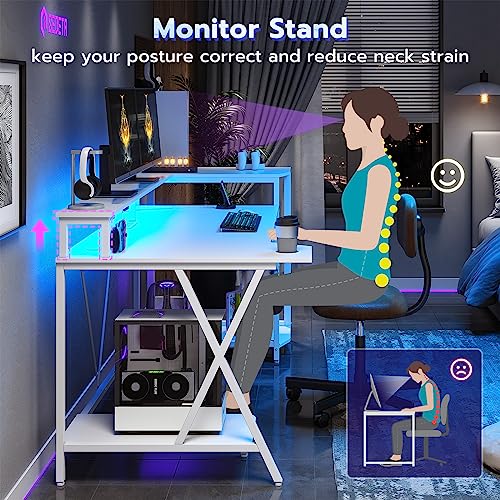 SEDETA Gaming Desk 70.8'' with LED Lights and Storage Shelves, Black Y2845