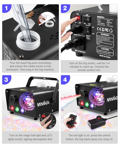 MOSFiATA 600W Fog Machine with RGB LED Lights and Remote Control E8210