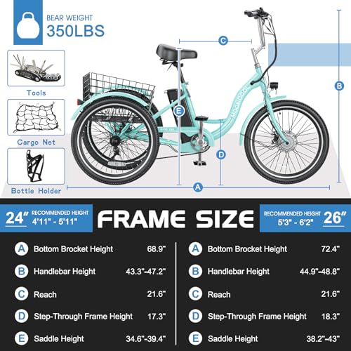 MOONCOOL Electric Tricycle for Adults 350W 36V Removable Battery 7 Speeds P222040