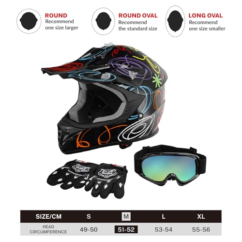 SLMOTO Dot Youth Kids Motocross Offroad Helmet with Goggles and Gloves Blue Skull D851858