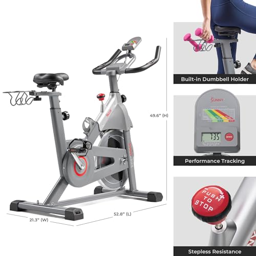 Sunny Health & Fitness Indoor Cycling Bike with Adjustable Seat & Multi-Grip Handlebar A879