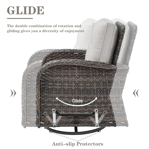 Outdoor Wicker Swivel Rocker Chairs Set of 2 with Rattan Side Table, Brown/Blue B592