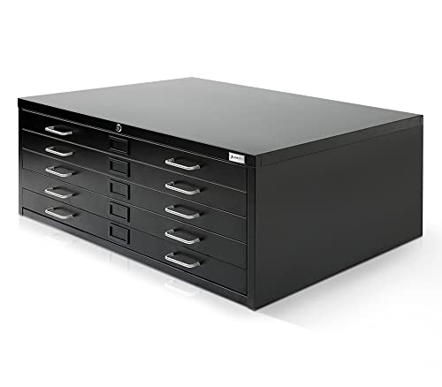AdirOffice Flat File Cabinet - Heavy Duty 5-Drawer Blueprint Sheets Storage, 41" x 53" Great for Documents Sized 36” x 48”, Ideal for Artists, Art Files, Engineers, Architects, Offices - Black