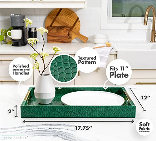 White Marble Faux Leather Decorative Tray with Handles D972626