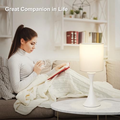 Dimmable Bedside Lamp with Touch Control, Beige Shade, LED Bulb Included S148