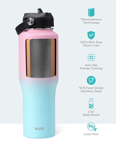 BUZIO 40oz Insulated Tumbler with Handle and Straw Lid, Black M702