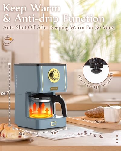 Amaste Drip Coffee Maker, 25 Oz Glass Pot, Retro Style with Reusable Filter Y974