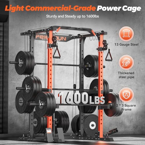 FEIERDUN Squat Rack Power Cage with Cable Crossover, 2000LBS Capacity I6292