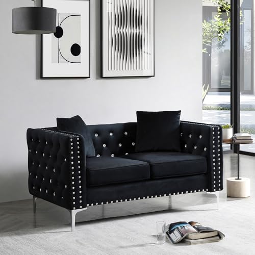 Velvet Loveseat and 3 Seater Sofa Set with Jeweled Button Tufted, Beige Y532619