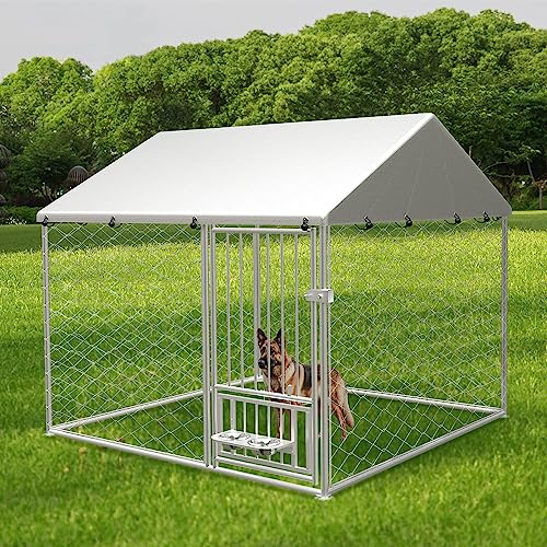 Large Outdoor Dog Kennel Heavy Duty Galvanized Steel with Waterproof Cover V616855