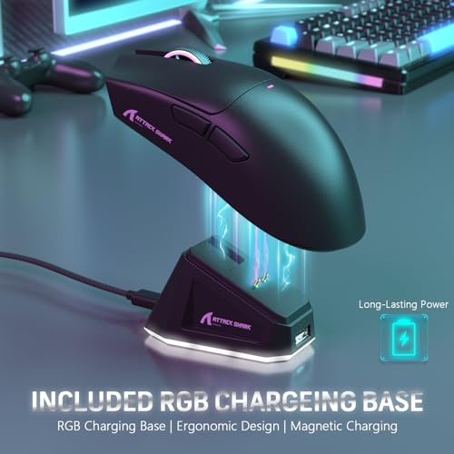 Attack Shark X11 59g Superlight Wireless Gaming Mouse with RGB Charging Dock, Black W869