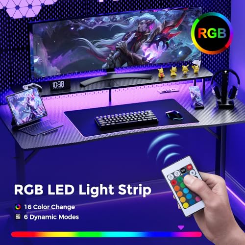 GTRACING 55 Inch Gaming Desk with LED Lights and Monitor Stand I9402