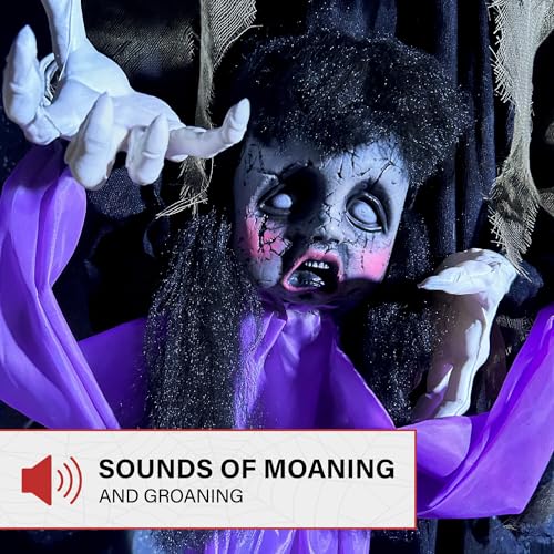 Haunted Hill Farm 5.25-ft Standing Gravekeeper Animatronic with Red LED Eyes and Sound Effects X9371
