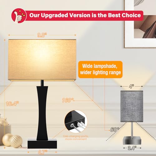 3 Way Dimmable Bedside Lamp Set of 2 with USB Ports C63781