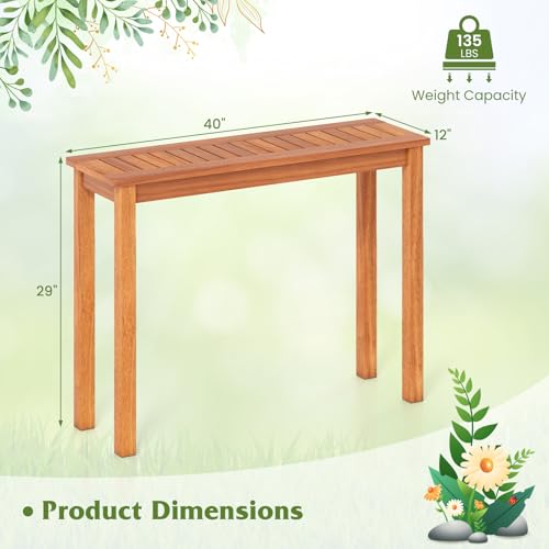 Tangkula Wooden Plant Stand with Teak Oil Finish for Outdoor Indoor B657