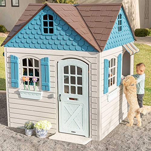 Lifetime Heavy Duty Plastic Outdoor Playhouse, 6x6x7 ft, Beige & Blue L20755