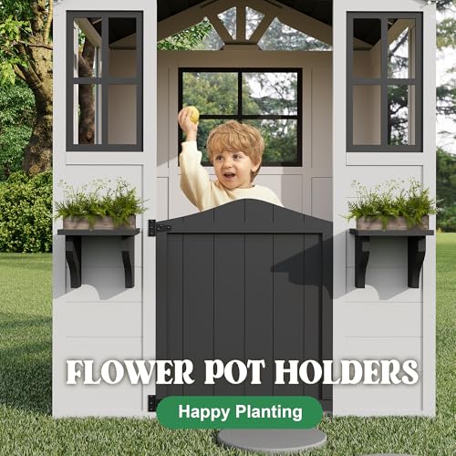 Cedar Wooden Kids Playhouse with Play Kitchen and Vinyl Roof U118424