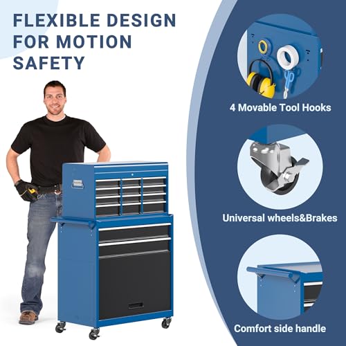 5-Drawer Rolling Tool Chest Storage Cabinet with Detachable Top Tool Box, Black R11137