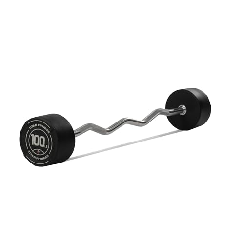 Titan Fitness Rubber Curl Fixed Barbells, Pre-Loaded Weight Bar Y406