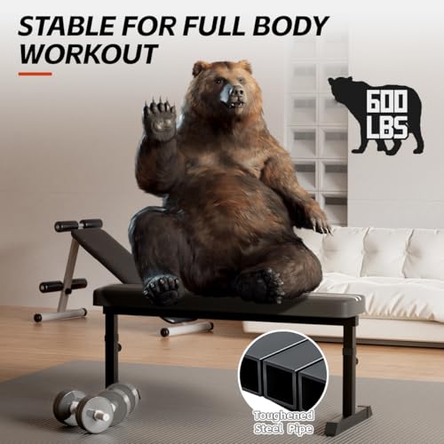 Black Flat Weight Bench with Adjustable Height, 600LBS Capacity P32224