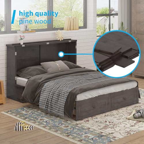 Mjkone Murphy Bed Cabinet Queen Size with USB Charging Station & Storage Drawers, White U176463