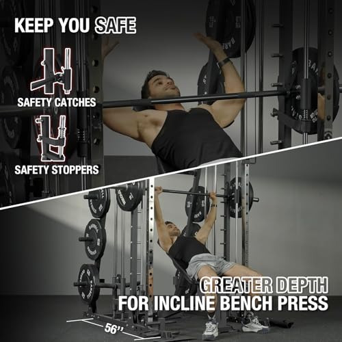 Mikolo Smith Machine 2200lbs Squat Rack with Lat Pulldown & Cable Crossover E219