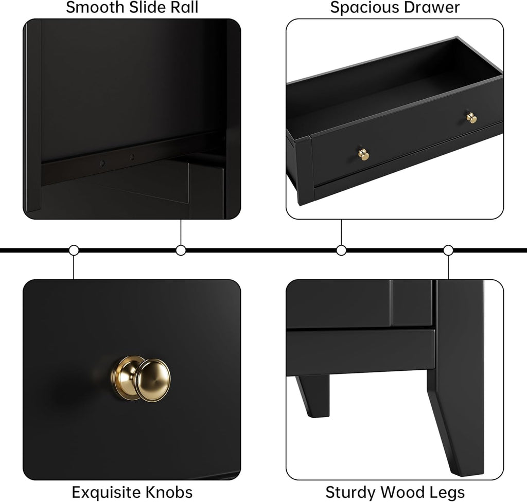 5 Drawer Dresser for Bedroom, Tall Wood Chest with Metal Knobs, Black X296