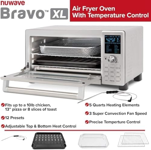 Nuwave Bravo Air Fryer Toaster Smart Oven, 12-in-1 Countertop Convection, 30-QT XL, Stainless Steel Look H960464