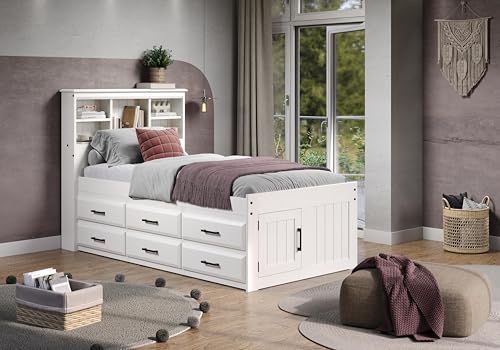 Discovery World Furniture White Full Bookcase Bed with 6 Drawers Z895159
