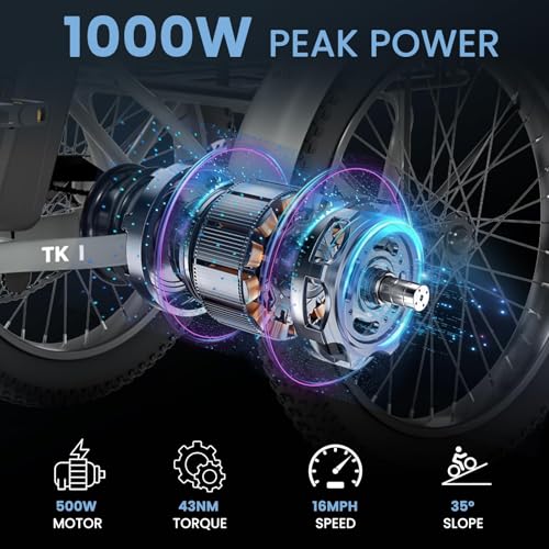 MOONCOOL Electric Tricycle for Adults, 500W 48V Folding 3-Wheel Bike with Basket O9027