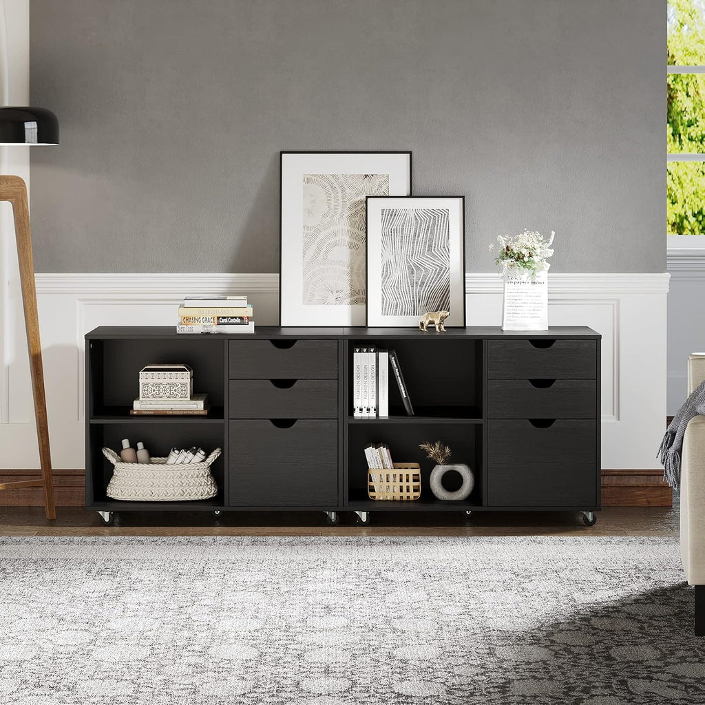 YITAHOME 3 Drawer Mobile Wood File Cabinet for Home Office, Black P51639