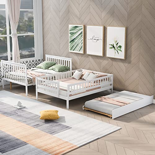 Harper & Bright Designs Twin Size Loft Bed with L-Shaped Desk and Stairs, Solid Wood, White D768