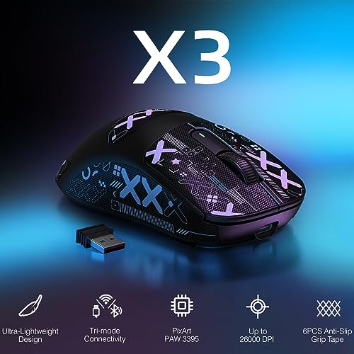 ATTACK SHARK X3 Wireless Gaming Mouse, 49g Ergonomic, PAW3395 26K DPI, White C238377