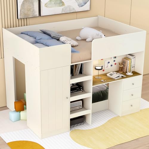 Harper & Bright Designs Full Loft Bed with Desk and Storage, Gray K73009