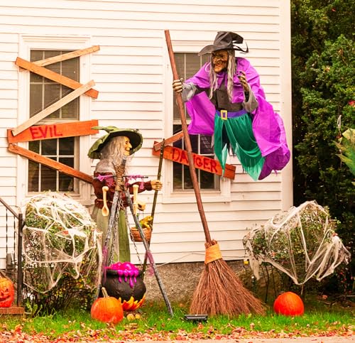 12 Ft Animated Hovering Witch Halloween Decorations Outdoor with Sound Sensor V262556