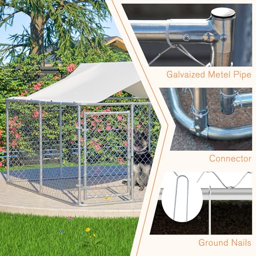 Large Outdoor Dog Kennel Heavy Duty Galvanized Steel with Waterproof Cover V616855